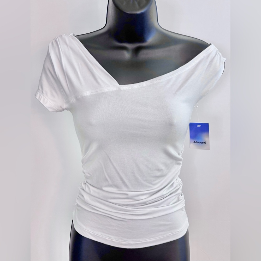 Abound Asymmetrical White Gathered Top y2k